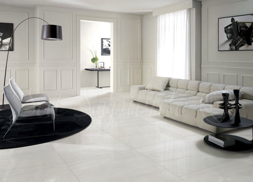 White glossy floor tile