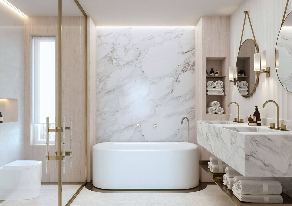 White marble tile in the bathroom