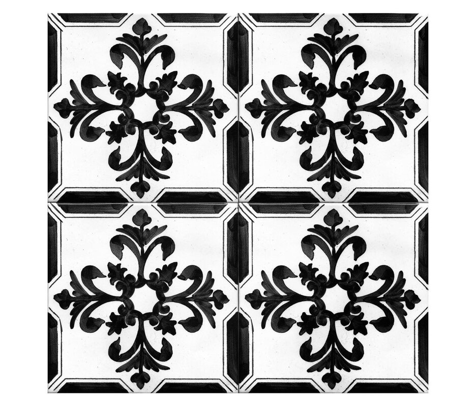 White tile with a black pattern