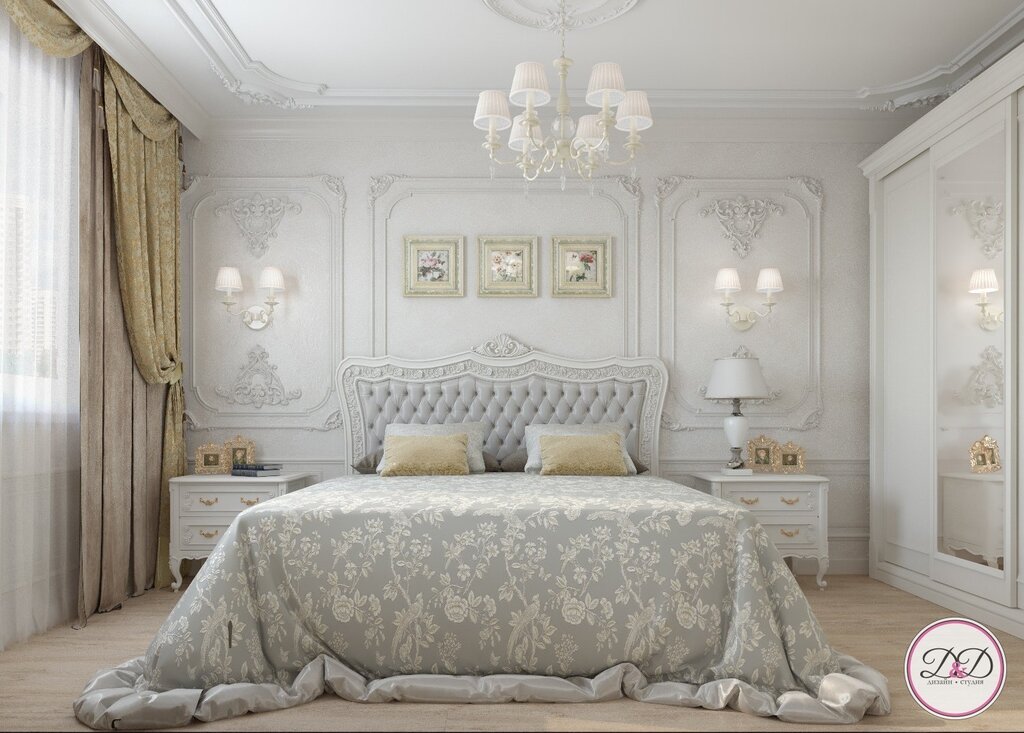 Бело золотая спальня