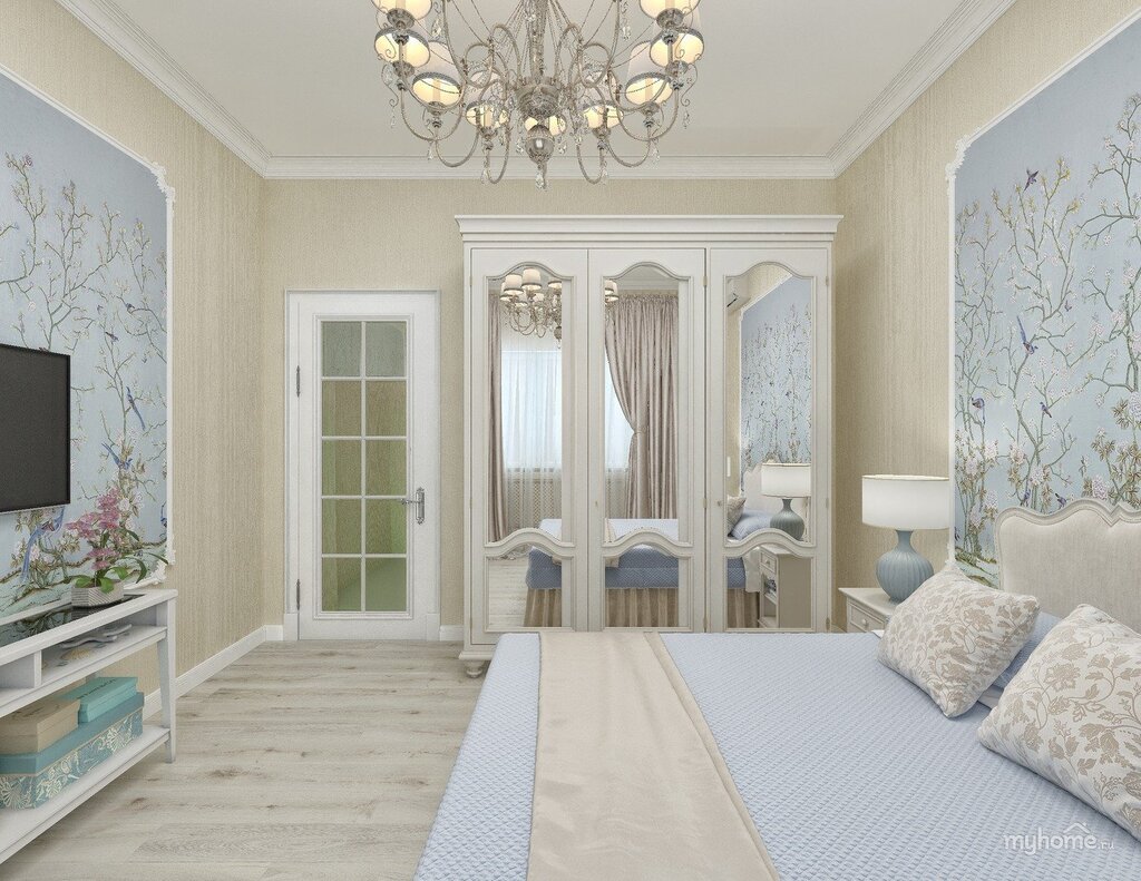 Beige bedroom with white furniture