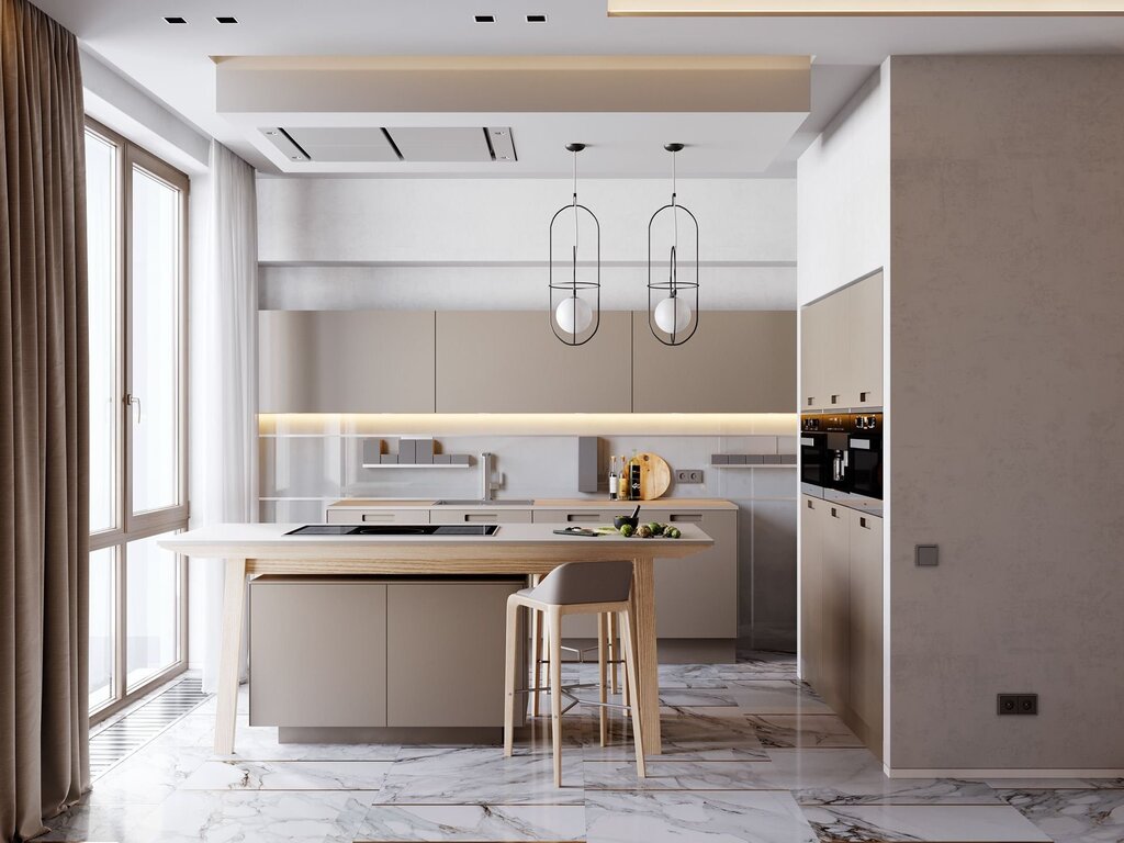 Beige walls in the kitchen