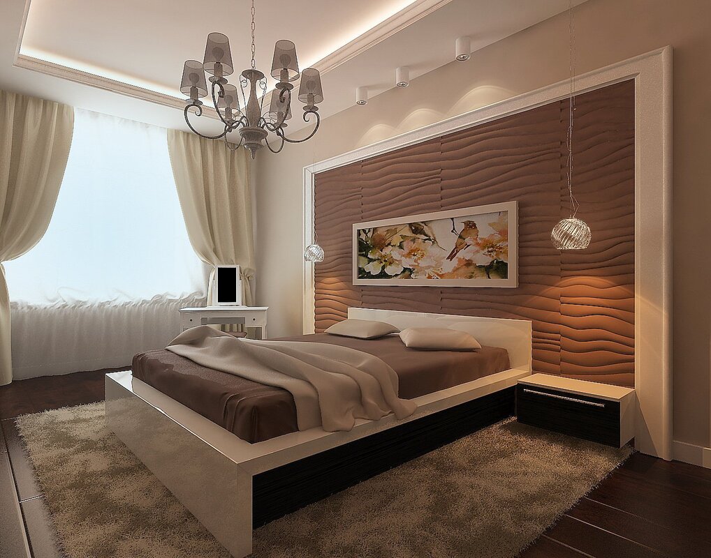 Бежево коричневый интерьер спальни