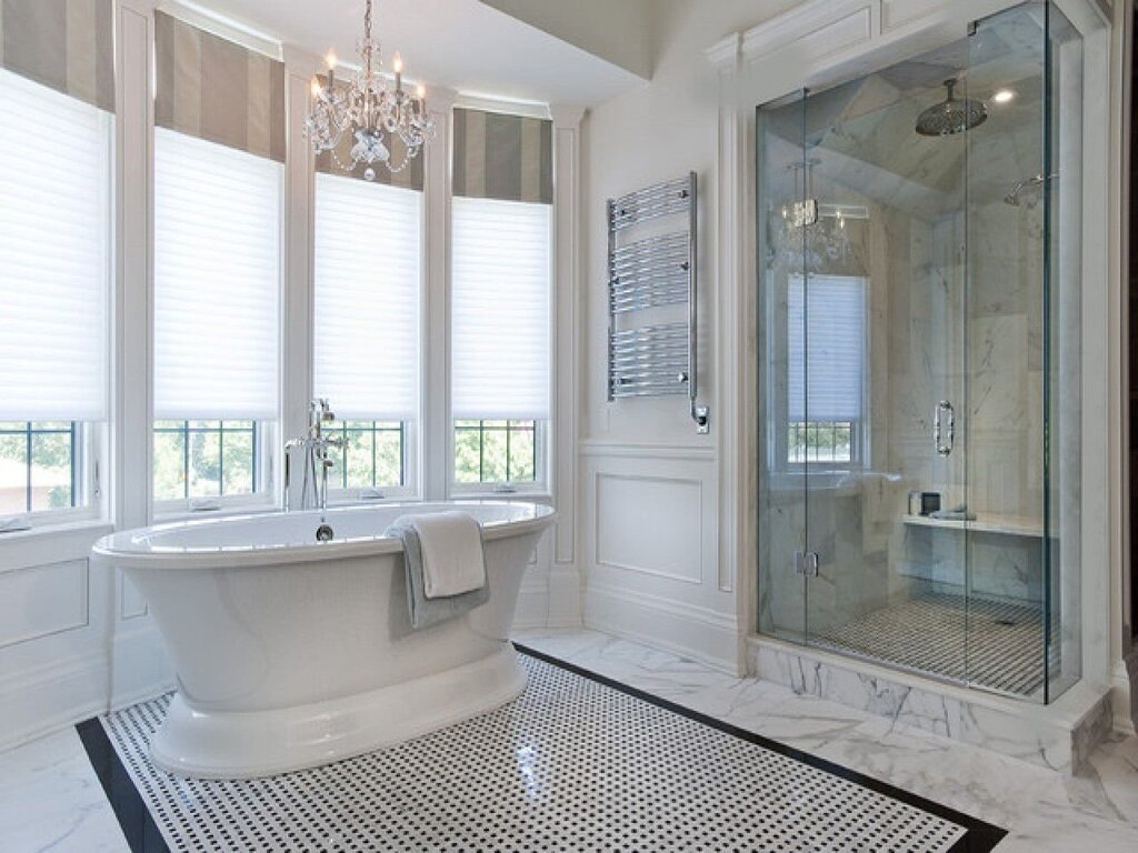 A large bathroom with a window