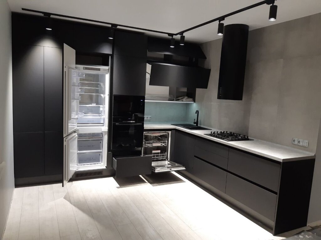 Black kitchen set in the interior