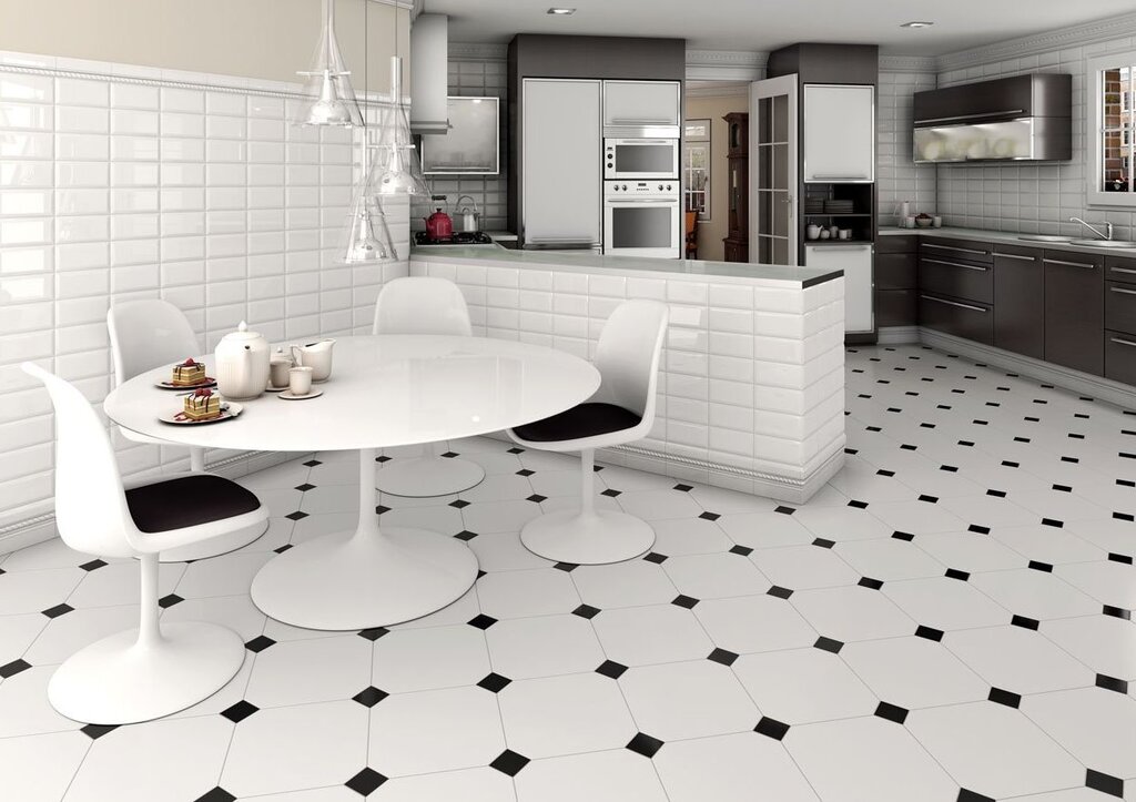 Black and white tiles in the kitchen