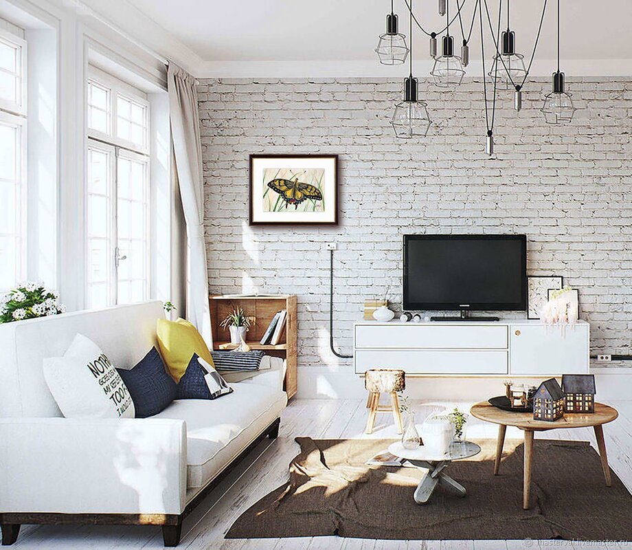 Decorative white brick in the interior