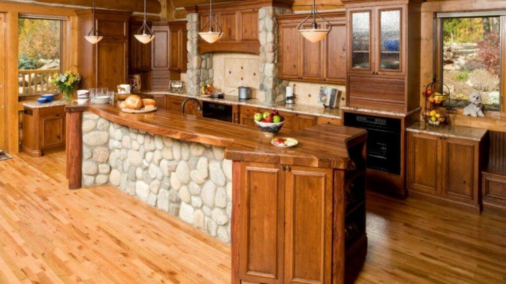 Wooden kitchen in the interior