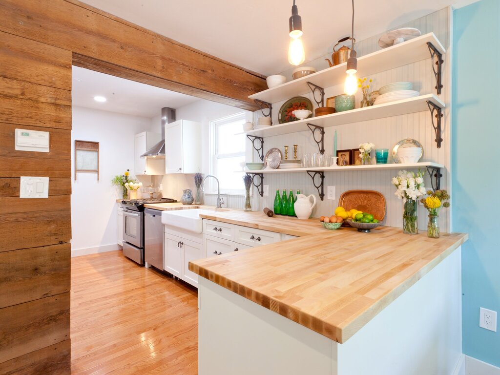 Wooden wall in the kitchen