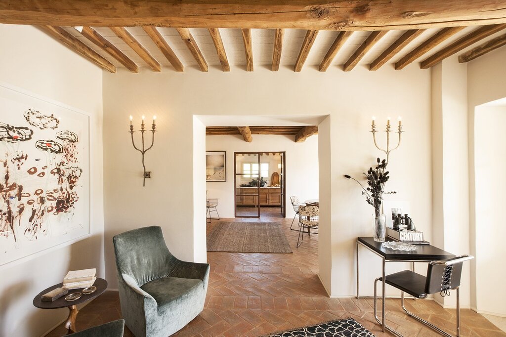 Wooden beams on the wall in the interior