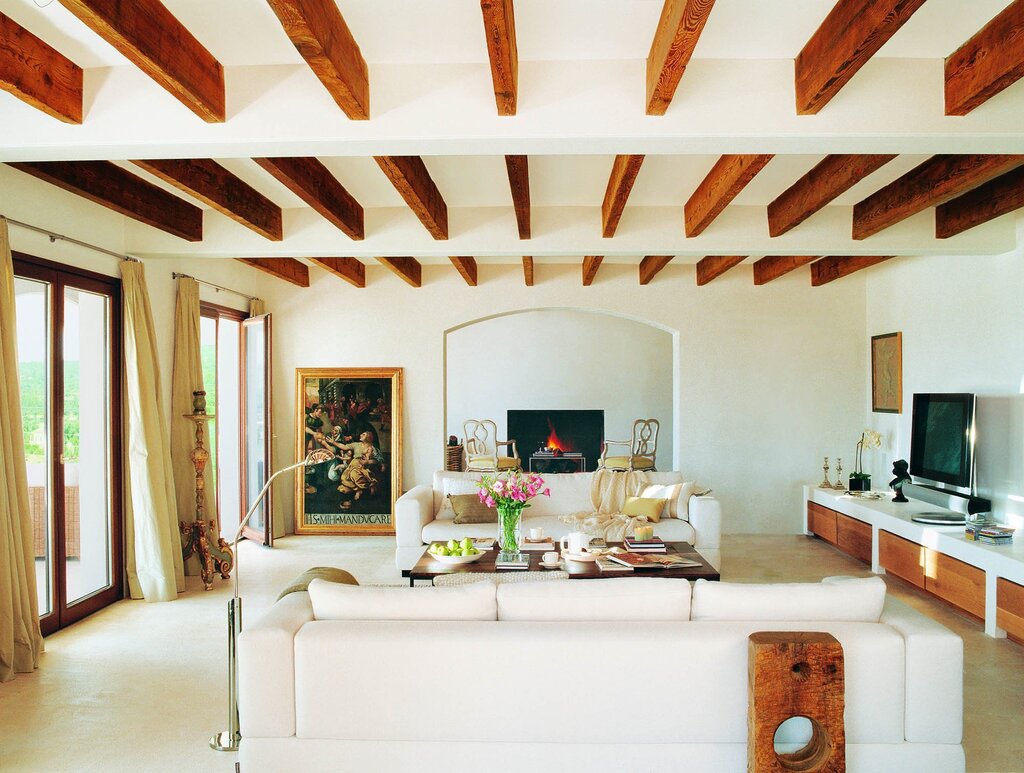 Wooden beams in the interior of the house