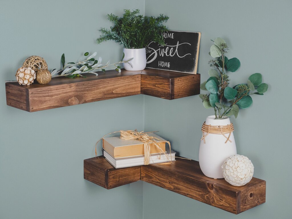 Wooden shelves on the wall