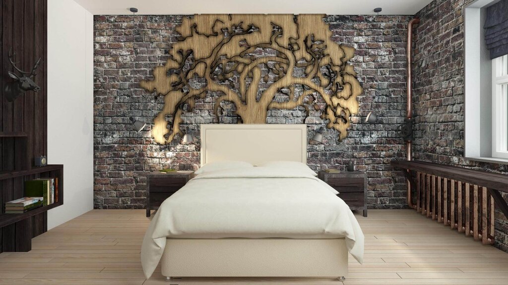 Деревянное панно на стену в спальню