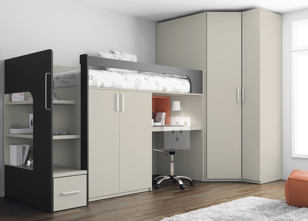 Children's bunk bed with wardrobe