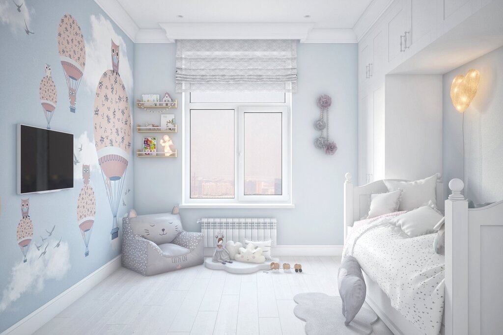 Children's room with white furniture