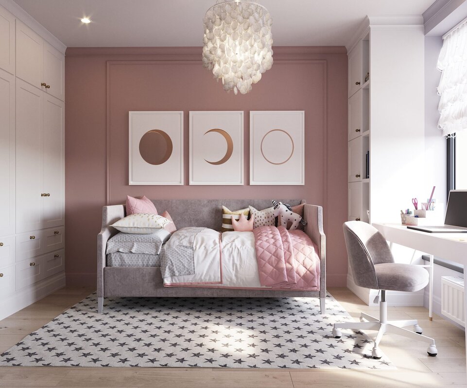 Детская комната в серо розовых тонах