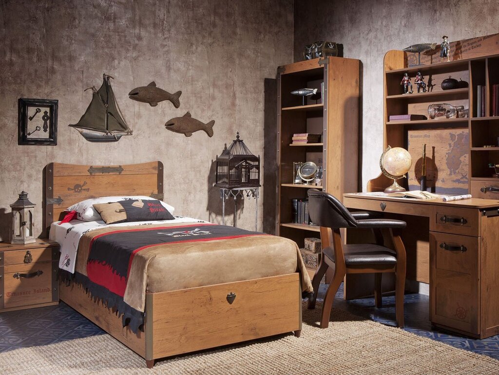 Children's room with dark furniture