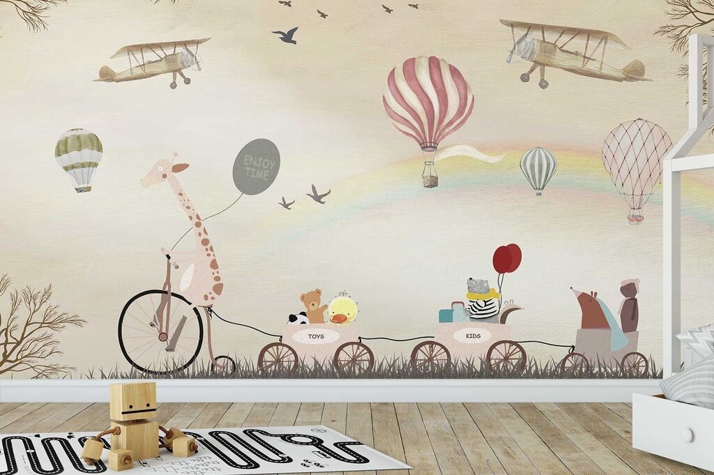 Children's wallpaper with hot air balloons