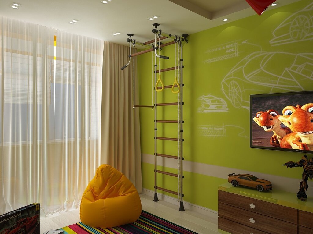 Дизайн детской комнаты со шведской стенкой