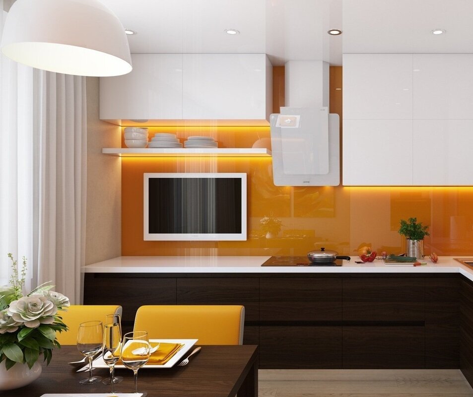 Kitchen design with a TV on the wall