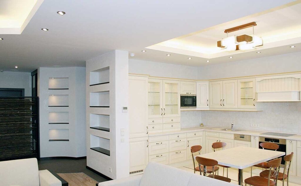 Ceiling design in the kitchen made of drywall