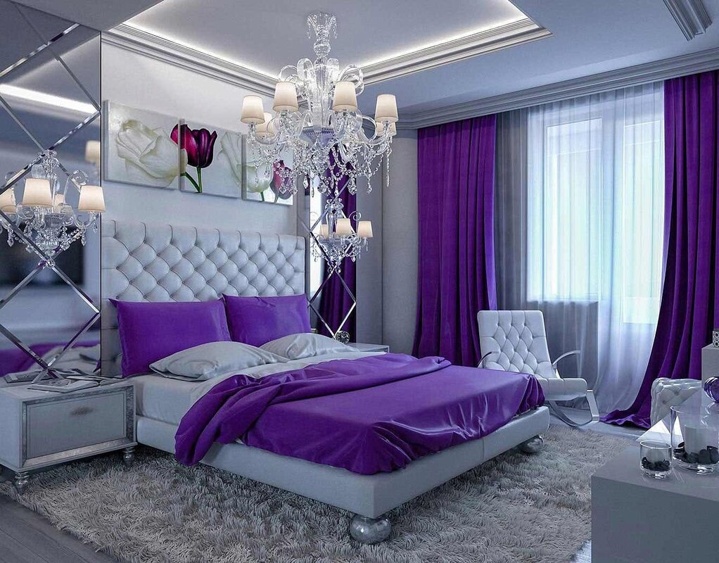 Дизайн спальни в сиреневом цвете
