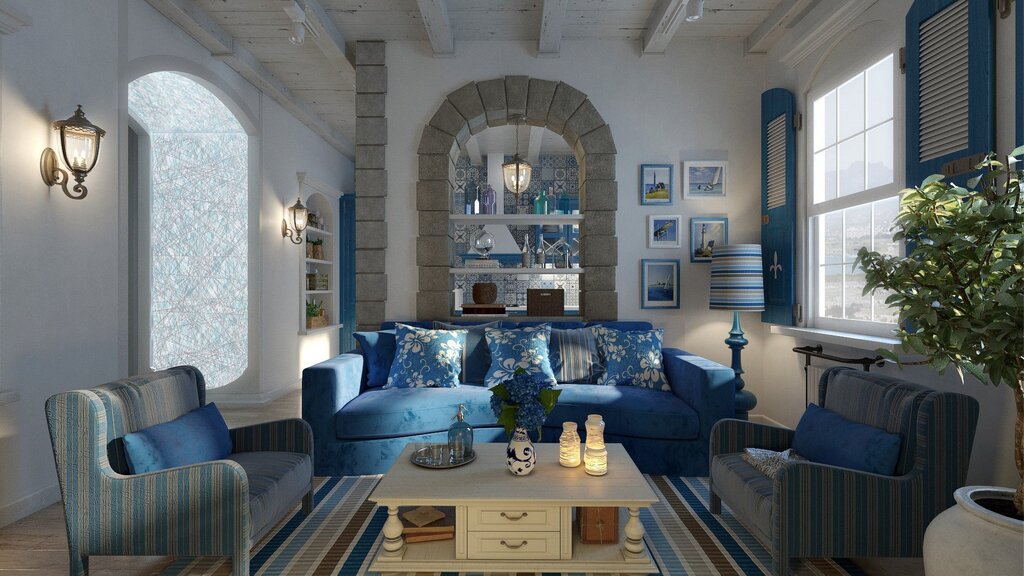 Дом с синими окнами