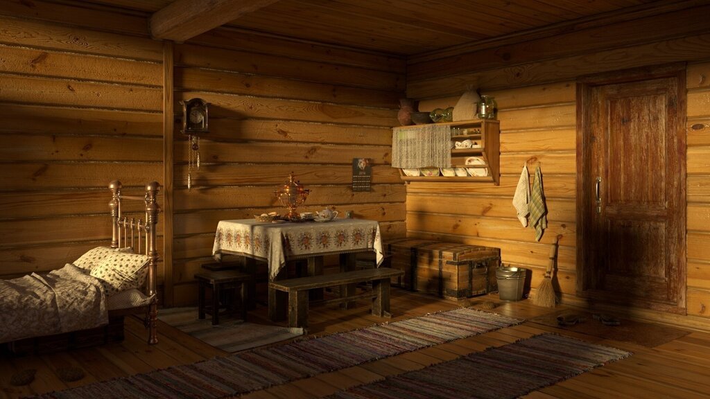 A house in the style of a Russian log cabin