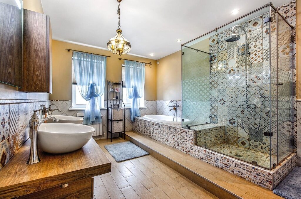 Shower and kitchen in the same room