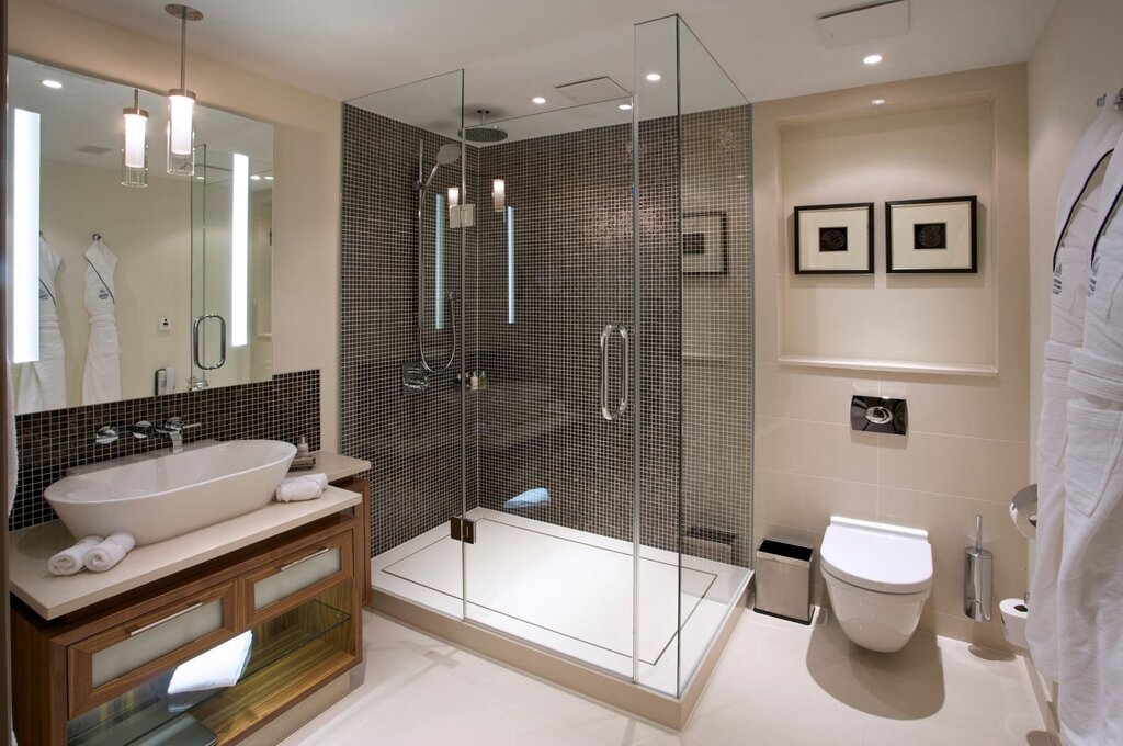 Shower cabin in the bathroom interior