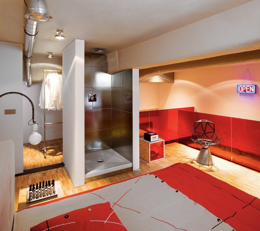 A shower cabin in a dormitory room