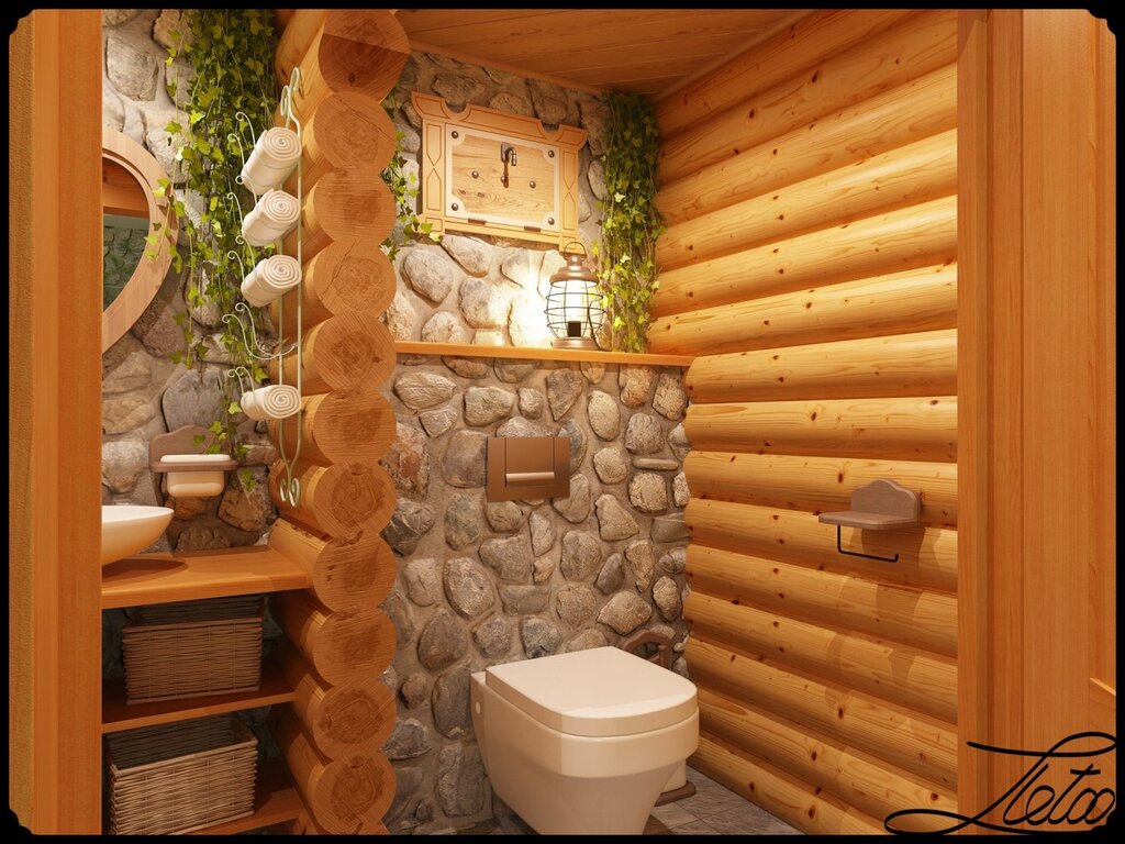 A shower in a log sauna