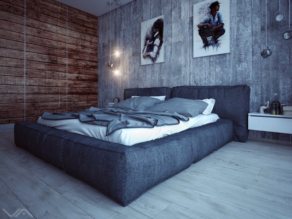 A double bed in loft style