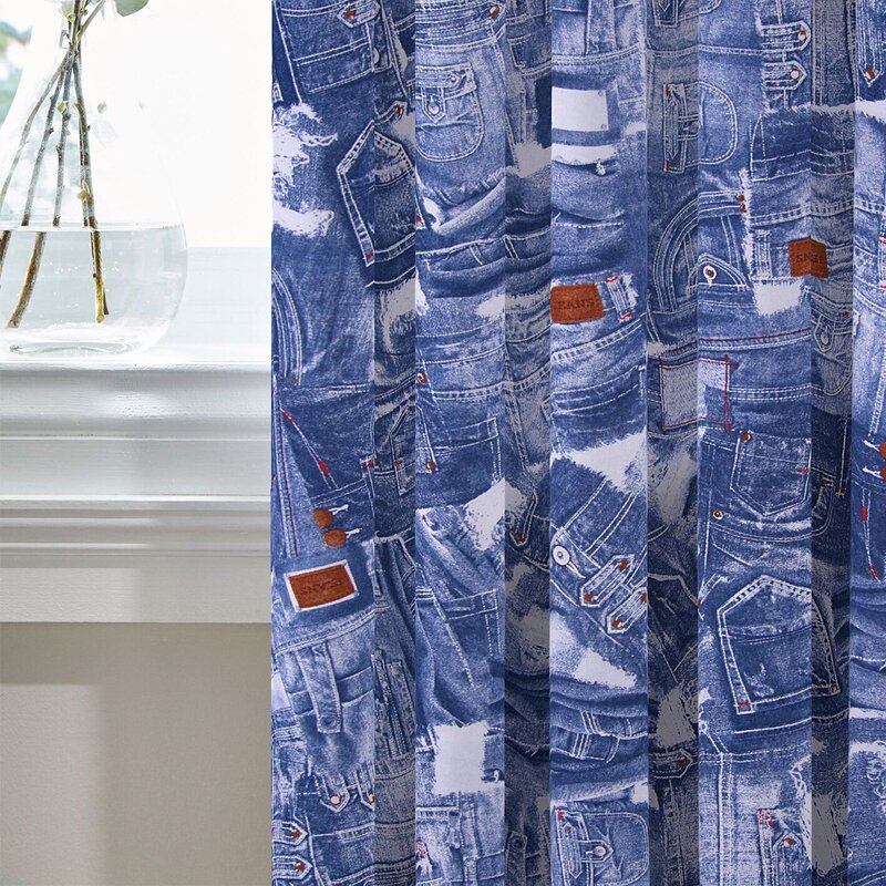 Denim curtains in the interior