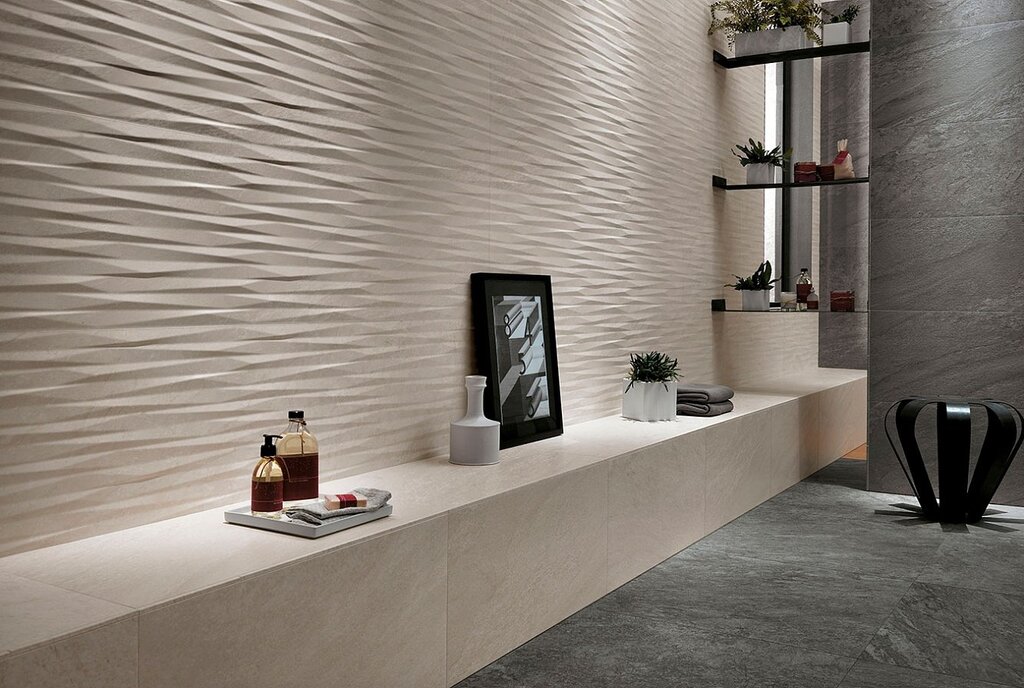 Textured stone-effect tile