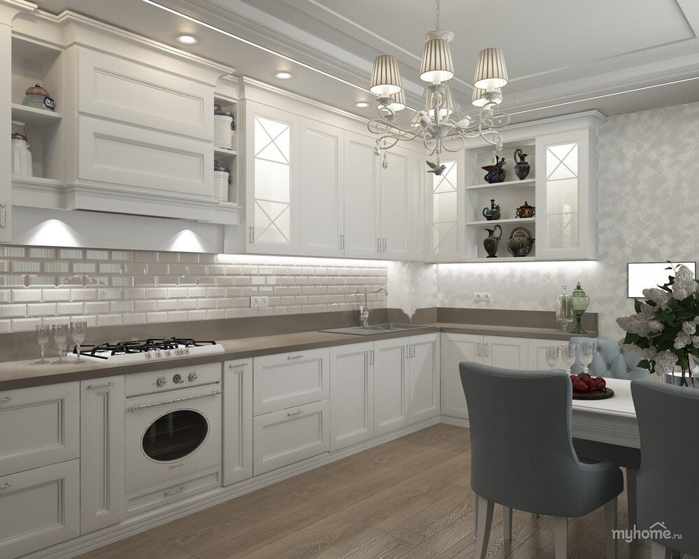 Neoclassical tile kitchen backsplash