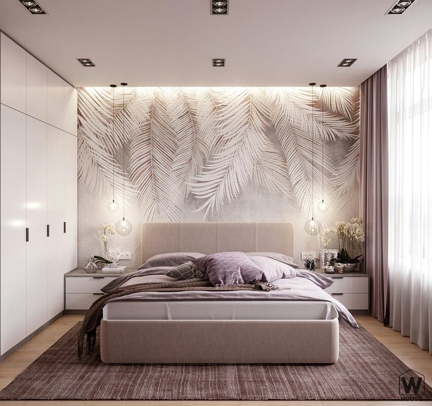 Photo wallpaper with feathers in the bedroom