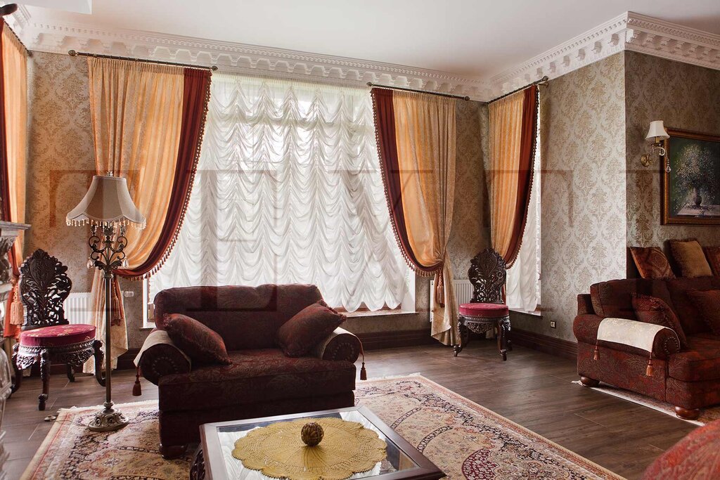 French curtains in the living room interior