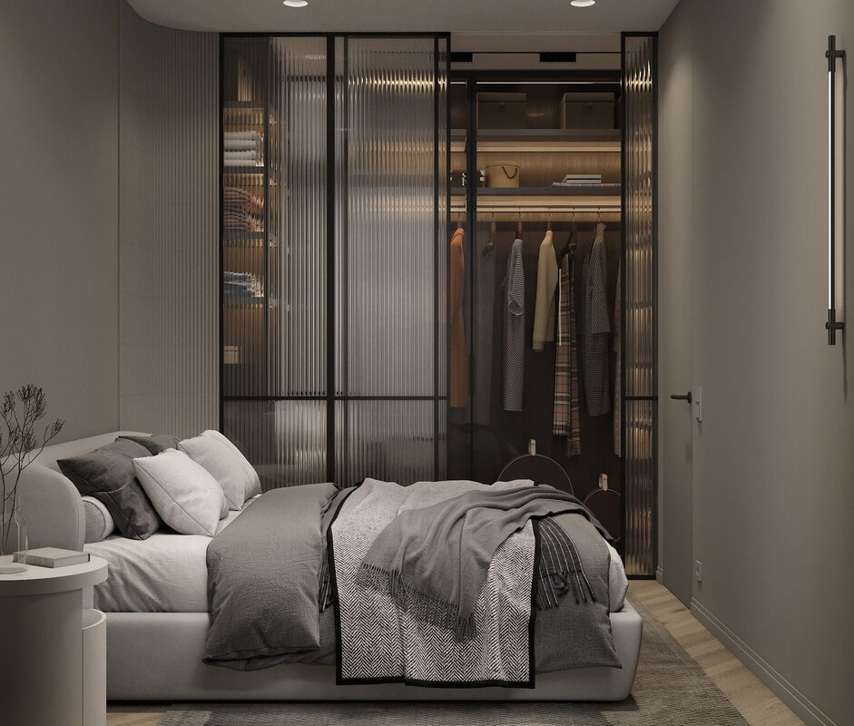 A walk-in closet in the bedroom