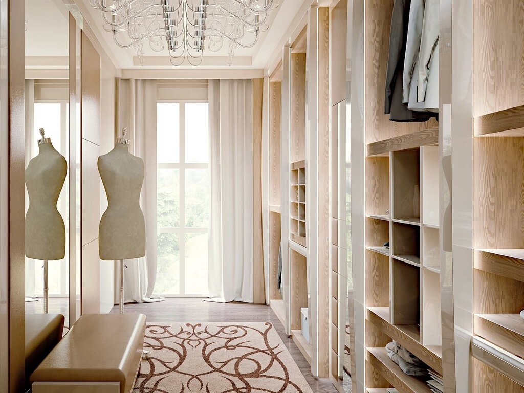 Walk-in closet in a narrow bedroom