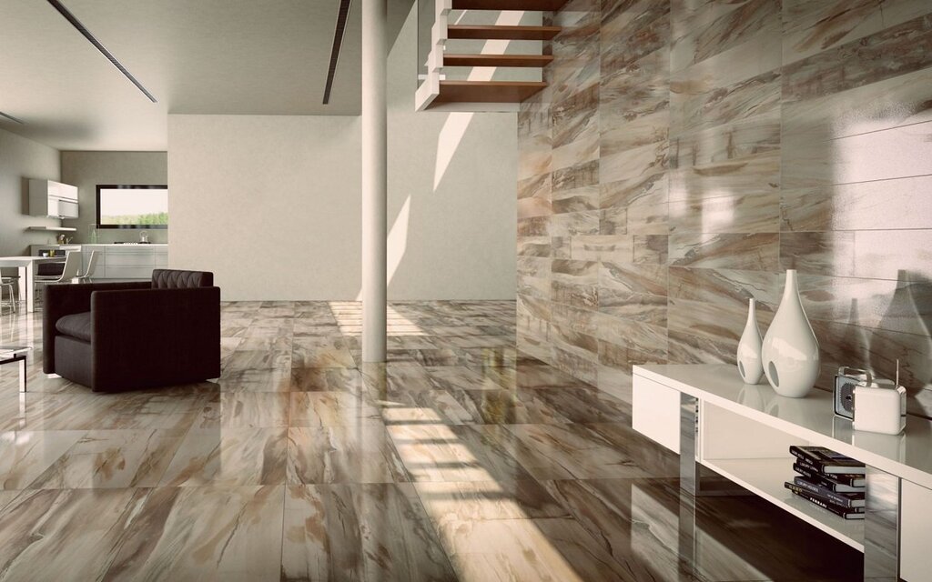 Glossy wood-look tile