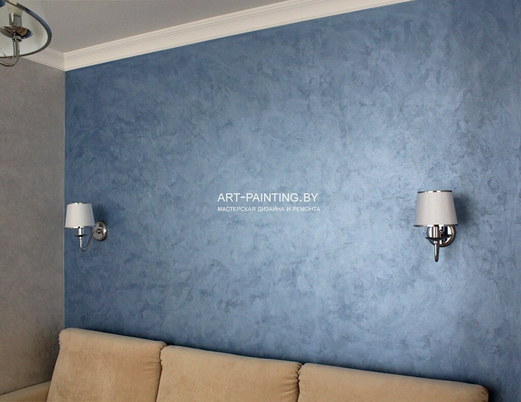 Blue decorative plaster in the interior 41 фото