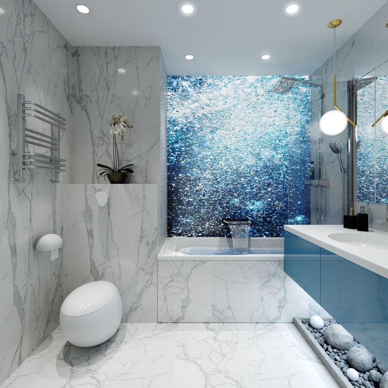 Голубой мрамор в ванной