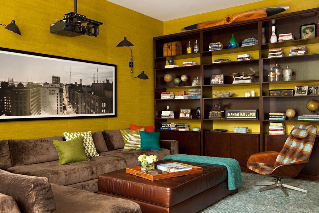 Mustard color in the living room interior