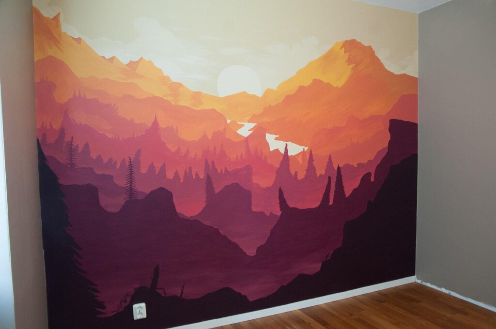 Mountains on the wall in the interior