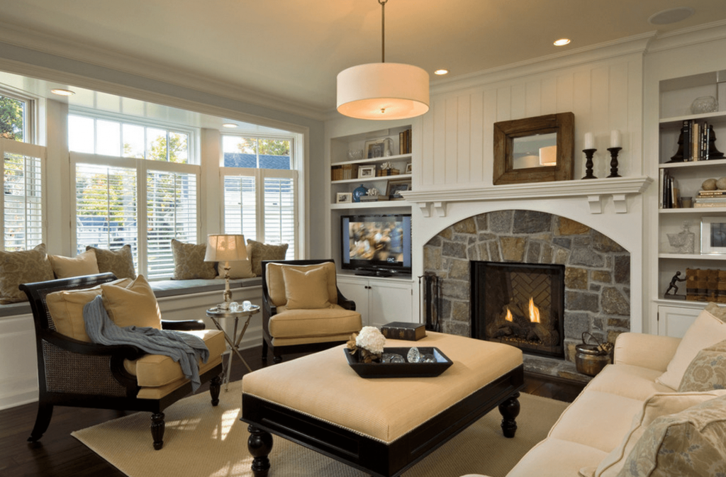 Living room with a fireplace