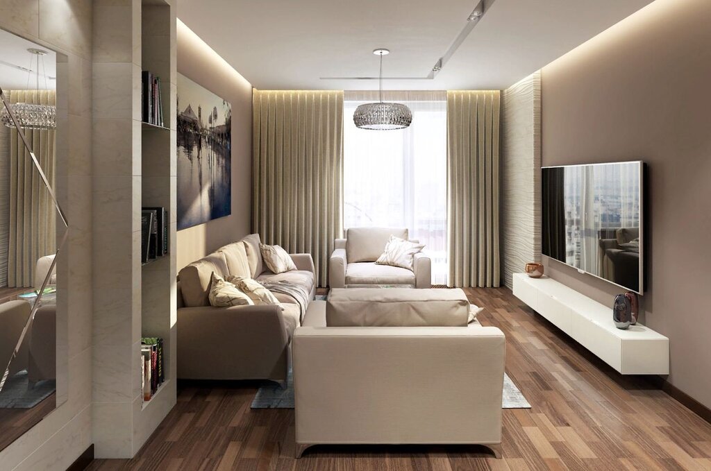 Living room in beige color