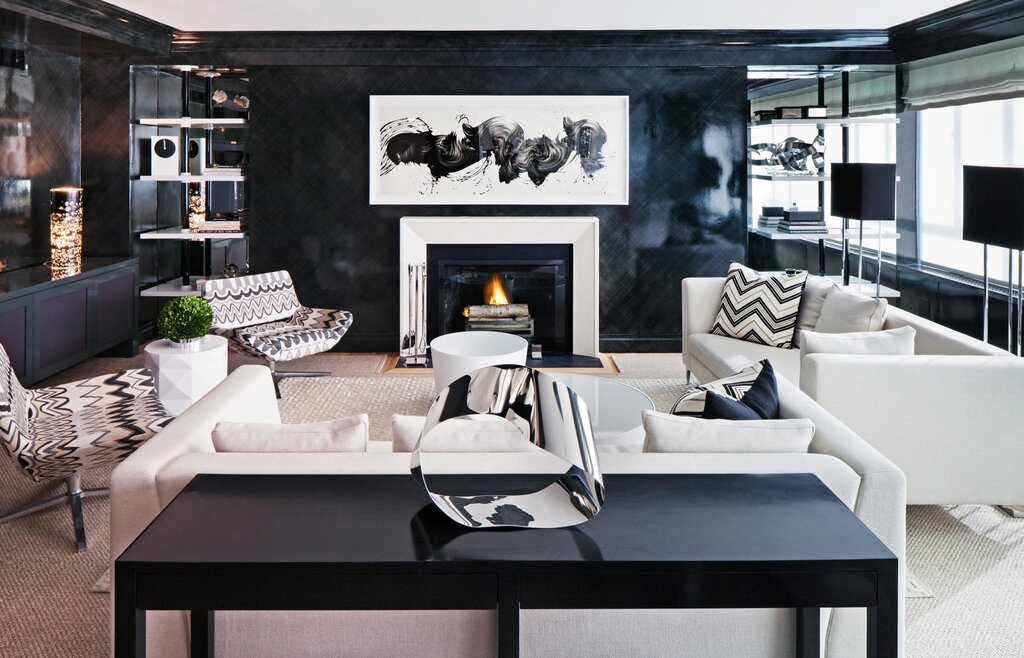 Living room in black and white style