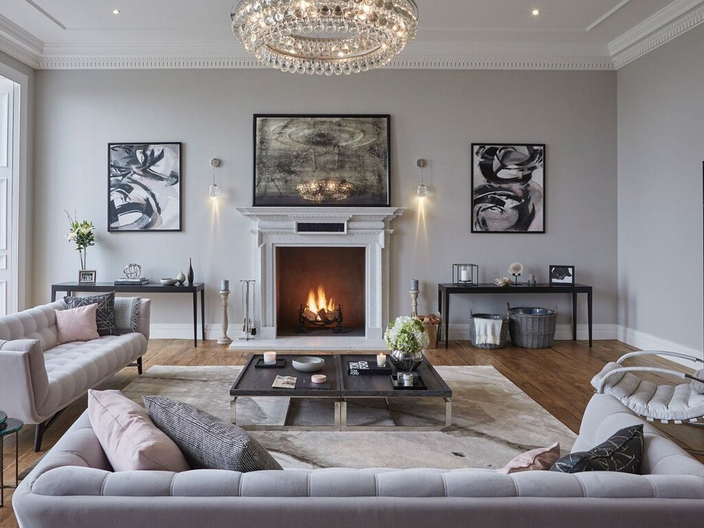 Living rooms with fireplaces in a modern style