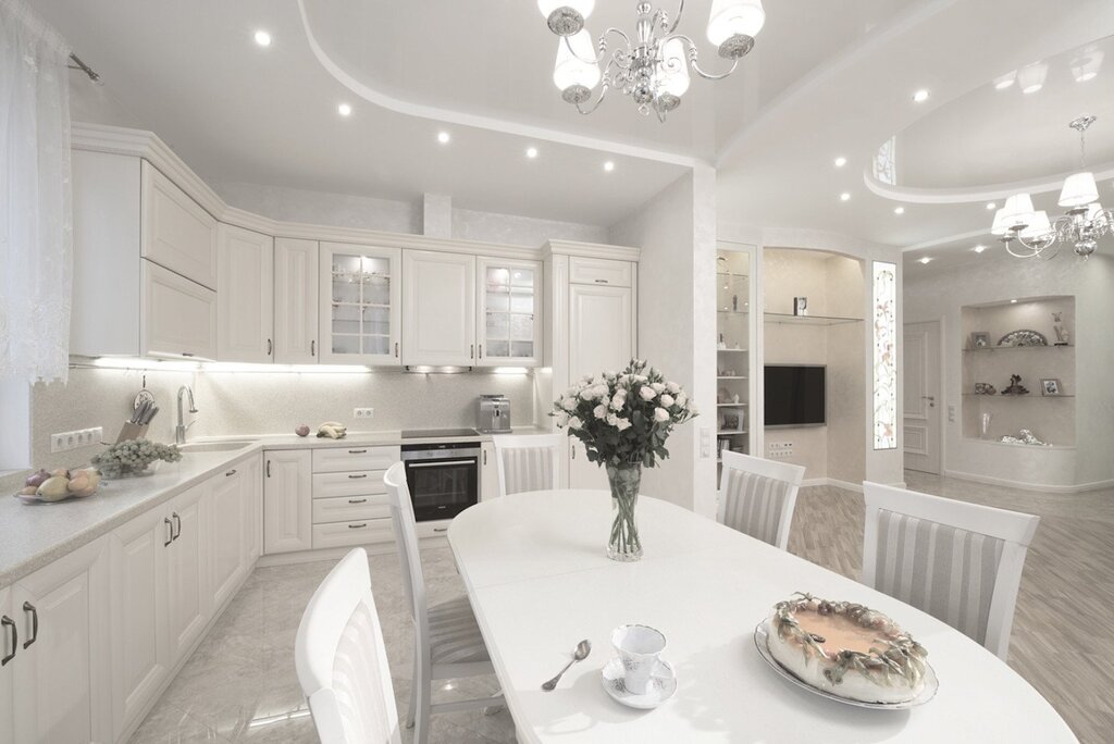 Интерьер белой кухни в современном стиле 31 фото